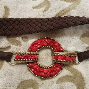 Chico's ~ Brown Braided, Red Coral Stretch Belt